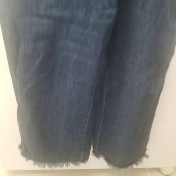 Zara Woman Premium Denim Wide  Leg Dark Wash Raw Hem Cropped Overalls M - Picture 8 of 14